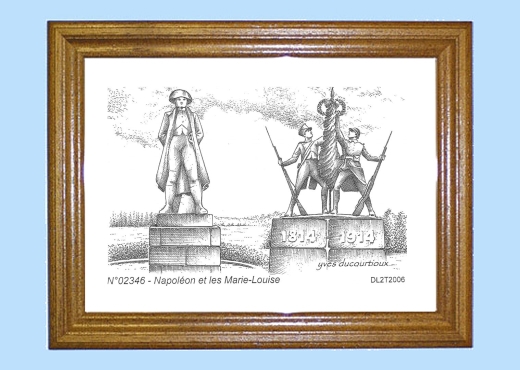 Cadre bois teint impression Noir sur la ville de CORBENY Titre : napoleon et les marie louise