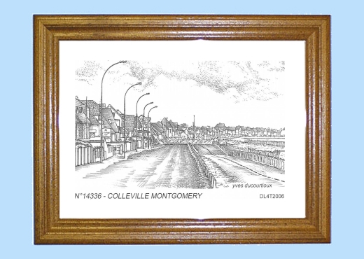 Cadre bois teint impression Noir sur la ville de COLLEVILLE MONTGOMERY Titre : vue