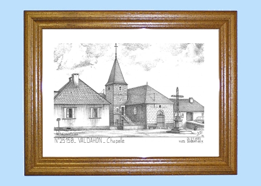 Cadre bois teint impression Noir sur la ville de VALDAHON Titre : chapelle