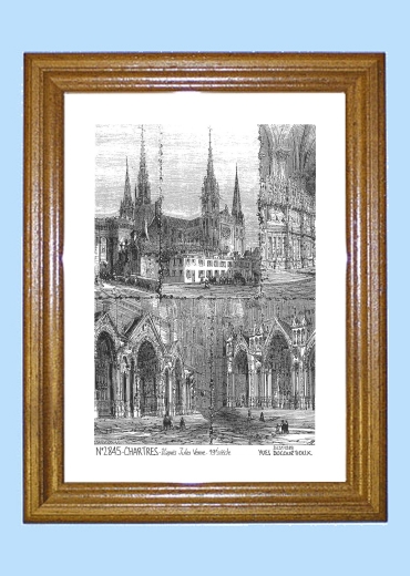 Cadre bois teint impression Noir sur la ville de CHARTRES Titre : vues de la cathedrale