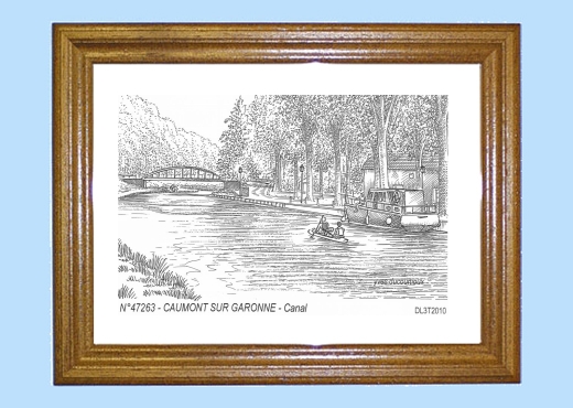 Cadre bois teint impression Noir sur la ville de CAUMONT SUR GARONNE Titre : canal