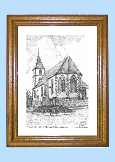 Cadre bois teint impression Noir sur la ville de HOCHFELDEN Titre : chapelle st wendelin