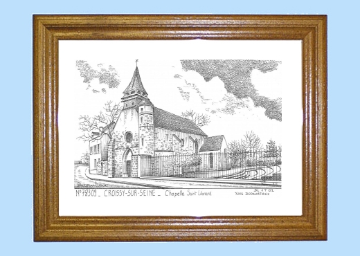Cadre bois teint impression Noir sur la ville de CROISSY SUR SEINE Titre : chapelle st leonard