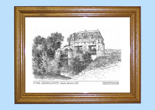 Cadre bois teint impression Noir sur la ville de MAISONS LAFFITTE Titre : moulin, detruit en 1885