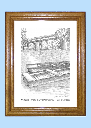 Cadre bois teint impression Noir sur la ville de VICQ SUR GARTEMPE Titre : pont