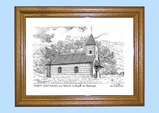 Cadre bois teint impression Noir sur la ville de ST MAURICE SUR MOSELLE Titre : la chapelle des charbonniers