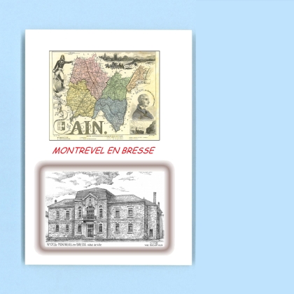 Cartes Postales impression Noir avec dpartement sur la ville de MONTREVEL EN BRESSE Titre : hotel de ville