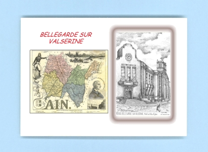 Cartes Postales impression Noir avec dpartement sur la ville de BELLEGARDE SUR VALSERINE Titre : hotel de ville et eglise