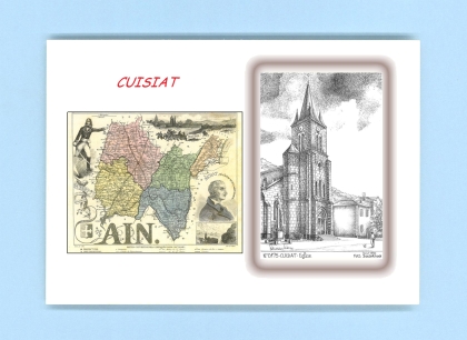 Cartes Postales impression Noir avec dpartement sur la ville de CUISIAT Titre : eglise