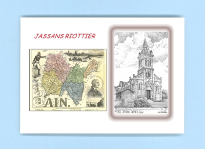 Cartes Postales impression Noir avec dpartement sur la ville de JASSANS RIOTTIER Titre : eglise