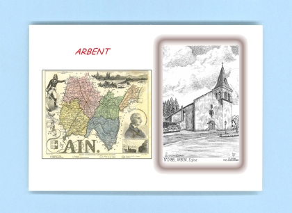 Cartes Postales impression Noir avec dpartement sur la ville de ARBENT Titre : eglise