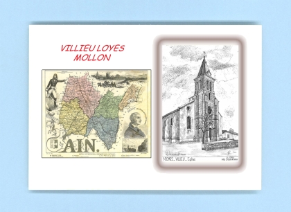 Cartes Postales impression Noir avec dpartement sur la ville de VILLIEU LOYES MOLLON Titre : eglise de villieu