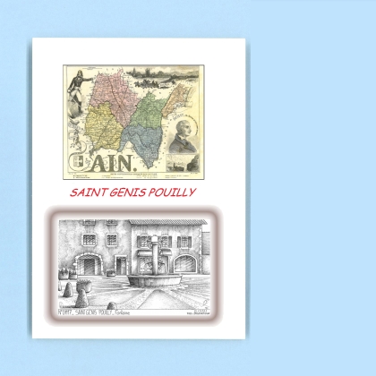 Cartes Postales impression Noir avec dpartement sur la ville de ST GENIS POUILLY Titre : fontaine