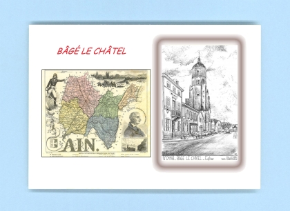 Cartes Postales impression Noir avec dpartement sur la ville de BAGE LE CHATEL Titre : eglise