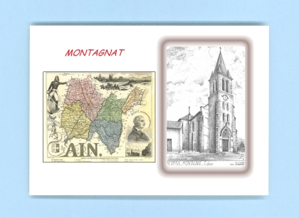 Cartes Postales impression Noir avec dpartement sur la ville de MONTAGNAT Titre : eglise