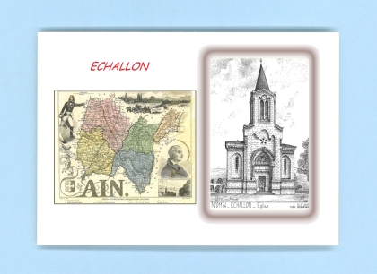 Cartes Postales impression Noir avec dpartement sur la ville de ECHALLON Titre : eglise