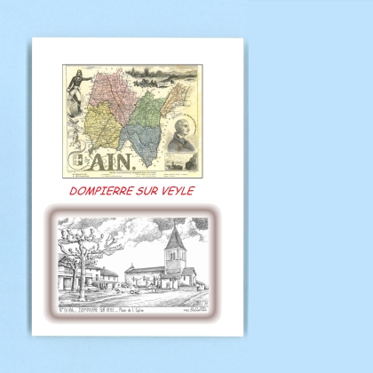 Cartes Postales impression Noir avec dpartement sur la ville de DOMPIERRE SUR VEYLE Titre : place de l eglise