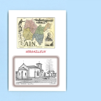 Cartes Postales impression Noir avec dpartement sur la ville de VERSAILLEUX Titre : eglise et mairie