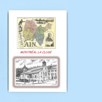 Cartes Postales impression Noir avec dpartement sur la ville de MONTREAL LA CLUSE Titre : eglise