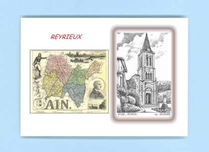 Cartes Postales impression Noir avec dpartement sur la ville de REYRIEUX Titre : eglise
