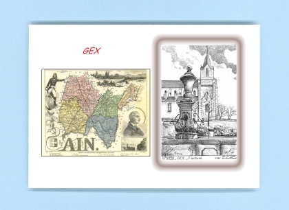 Cartes Postales impression Noir avec dpartement sur la ville de GEX Titre : fontaine