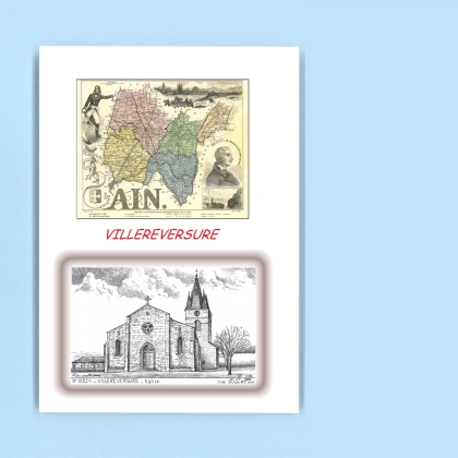 Cartes Postales impression Noir avec dpartement sur la ville de VILLEREVERSURE Titre : eglise