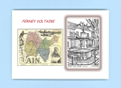 Cartes Postales impression Noir avec dpartement sur la ville de FERNEY VOLTAIRE Titre : fontaine