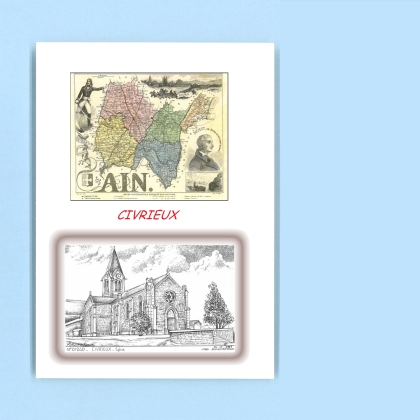 Cartes Postales impression Noir avec dpartement sur la ville de CIVRIEUX Titre : eglise