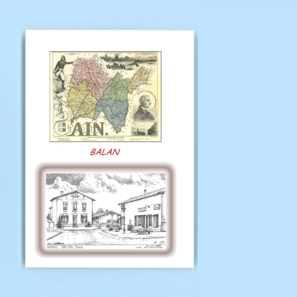 Cartes Postales impression Noir avec dpartement sur la ville de BALAN Titre : mairie