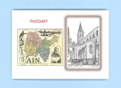 Cartes Postales impression Noir avec dpartement sur la ville de THOISSEY Titre : eglise