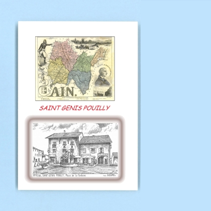 Cartes Postales impression Noir avec dpartement sur la ville de ST GENIS POUILLY Titre : place de la fontaine