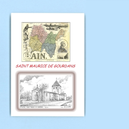 Cartes Postales impression Noir avec dpartement sur la ville de ST MAURICE DE GOURDANS Titre : eglise