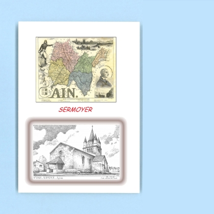 Cartes Postales impression Noir avec dpartement sur la ville de SERMOYER Titre : eglise
