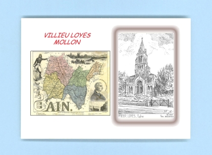 Cartes Postales impression Noir avec dpartement sur la ville de VILLIEU LOYES MOLLON Titre : eglise de loyes