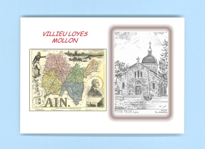 Cartes Postales impression Noir avec dpartement sur la ville de VILLIEU LOYES MOLLON Titre : eglise de mollon