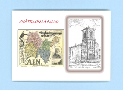 Cartes Postales impression Noir avec dpartement sur la ville de CHATILLON LA PALUD Titre : eglise