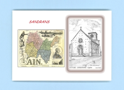 Cartes Postales impression Noir avec dpartement sur la ville de SANDRANS Titre : eglise
