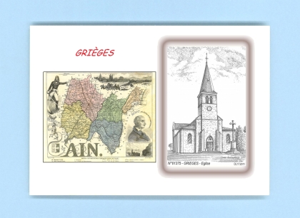 Cartes Postales impression Noir avec dpartement sur la ville de GRIEGES Titre : eglise