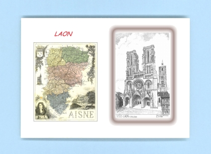 Cartes Postales impression Noir avec dpartement sur la ville de LAON Titre : cathedrale