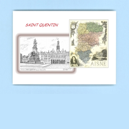 Cartes Postales impression Noir avec dpartement sur la ville de ST QUENTIN Titre : place de l hotel de ville