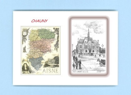 Cartes Postales impression Noir avec dpartement sur la ville de CHAUNY Titre : hotel de ville