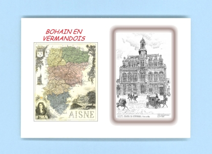 Cartes Postales impression Noir avec dpartement sur la ville de BOHAIN EN VERMANDOIS Titre : hotel de ville