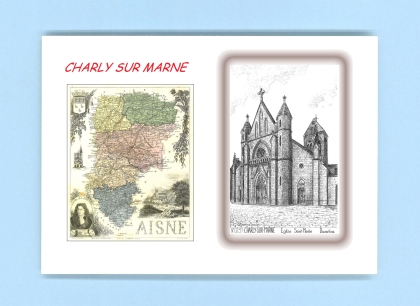 Cartes Postales impression Noir avec dpartement sur la ville de CHARLY SUR MARNE Titre : eglise st martin