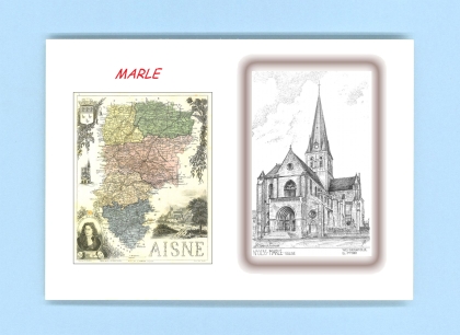 Cartes Postales impression Noir avec dpartement sur la ville de MARLE Titre : eglise