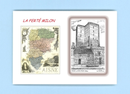 Cartes Postales impression Noir avec dpartement sur la ville de LA FERTE MILON Titre : chateau