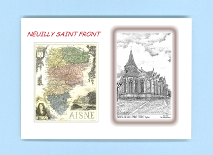 Cartes Postales impression Noir avec dpartement sur la ville de NEUILLY ST FRONT Titre : eglise