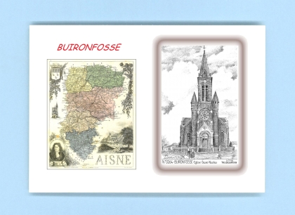 Cartes Postales impression Noir avec dpartement sur la ville de BUIRONFOSSE Titre : eglise st nicolas