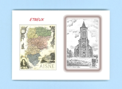 Cartes Postales impression Noir avec dpartement sur la ville de ETREUX Titre : eglise