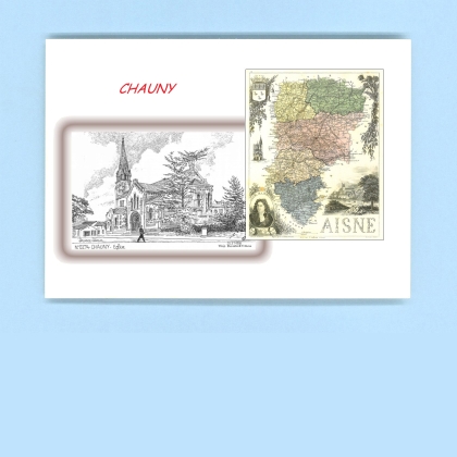 Cartes Postales impression Noir avec dpartement sur la ville de CHAUNY Titre : eglise