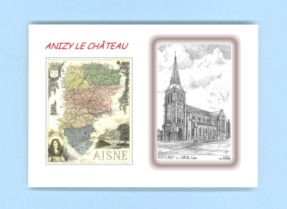 Cartes Postales impression Noir avec dpartement sur la ville de ANIZY LE CHATEAU Titre : eglise